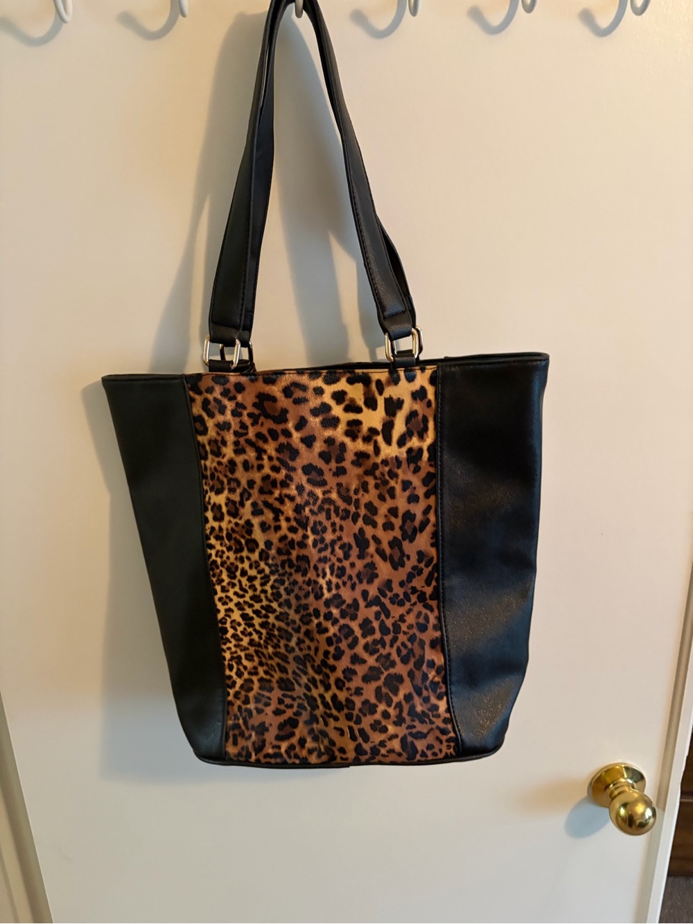 Black & Leopard Print Tote Bag - Stylish Everyday Shoulder Bag